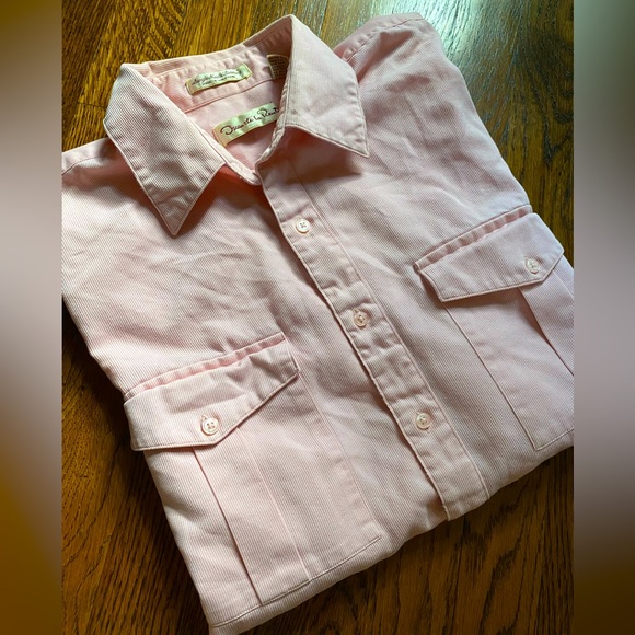 Oscar de la Renta Mens Large Pink Vintage Button-Up Dress Shirt Hong Kong Pocket - Picture 1 of 11